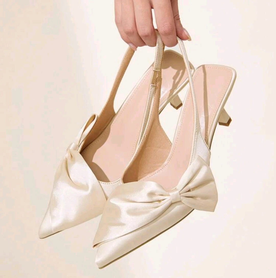 Brand New Cream Satin Bow Slingback Heels - photo 3