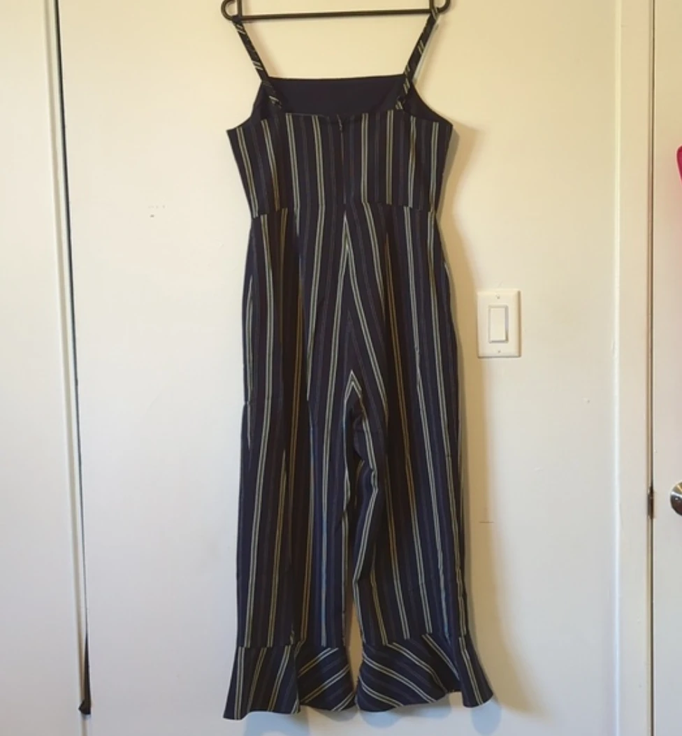 Navy Striped Jumpsuit with Ruffle Hem - photo 4