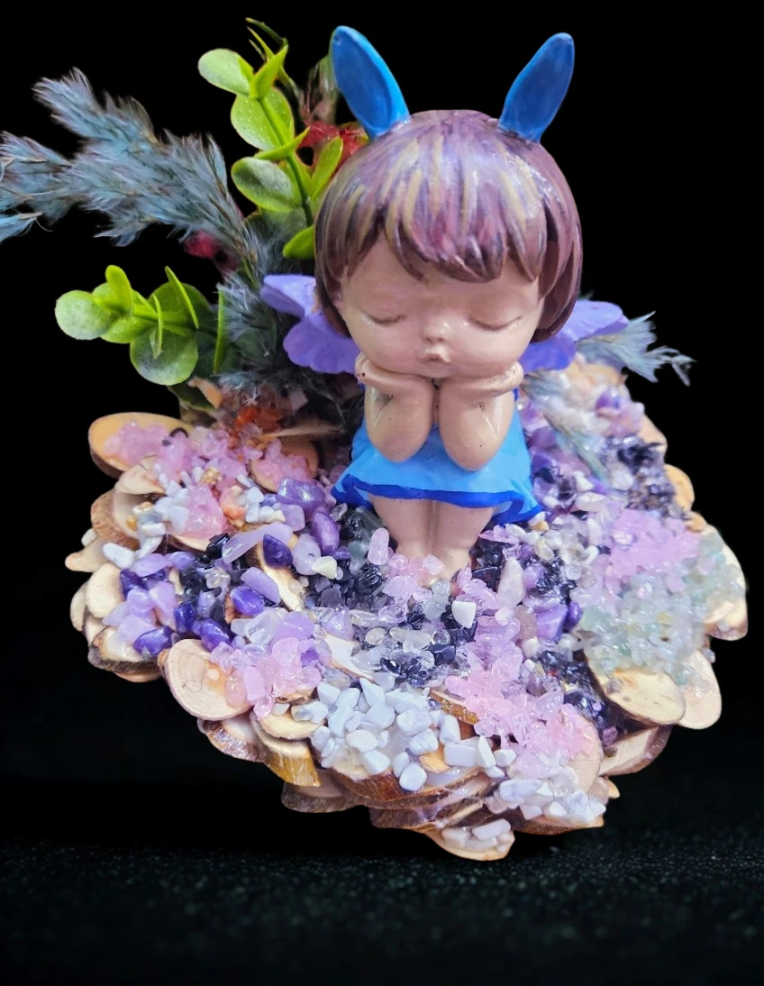 Figurine de fée décorative sur pierre semi précieuse - photo 2