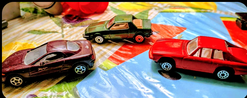 Lot of 3 Diecast Toy Cars - Red, Burgundy, Green