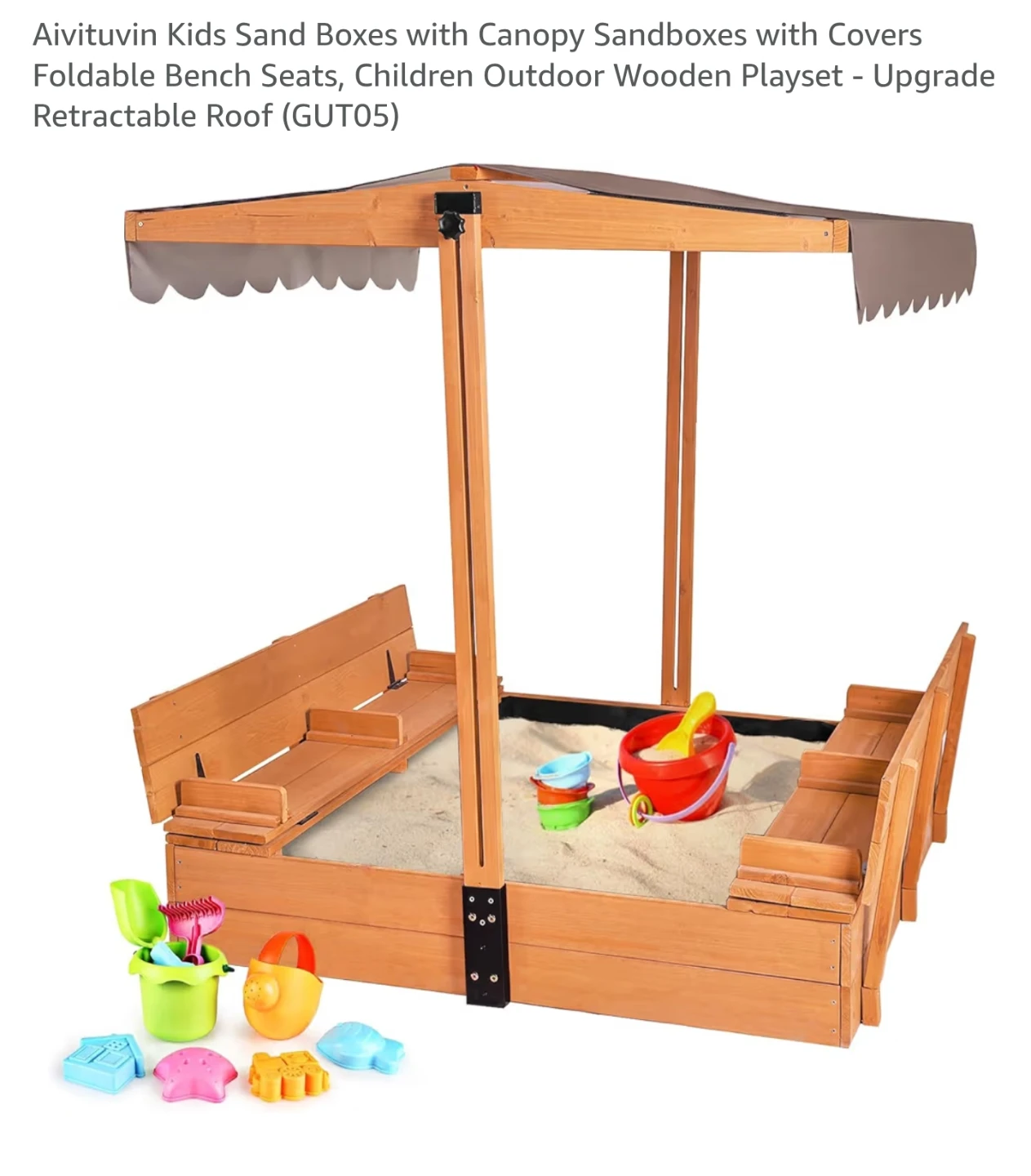 Aivituvin Kids Sandbox with Canopy and Foldable Benches