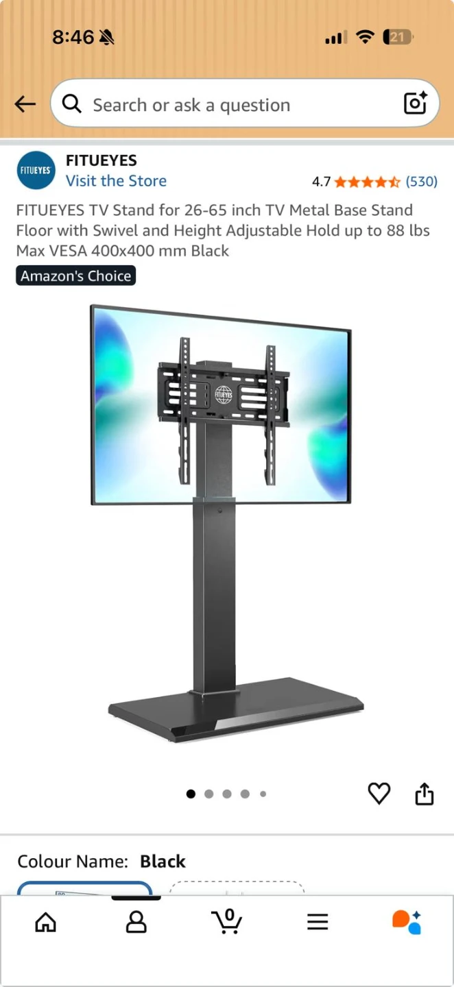 FITUEYES TV Stand for 26-65 inch TVs - Black Metal Base - photo 3