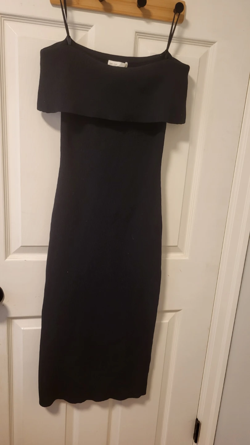 Oak + Fort Black Off-the-Shoulder Ribbed Midi Dress - Size S/P - photo 3