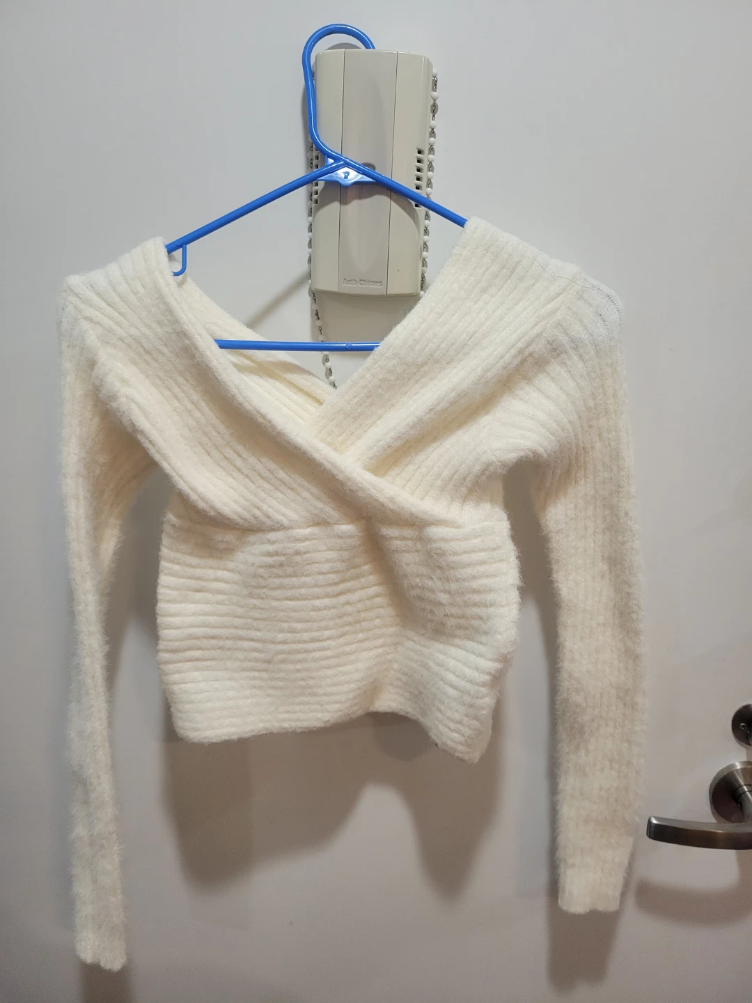 SHEIN Cream Fuzzy Wrap Sweater
