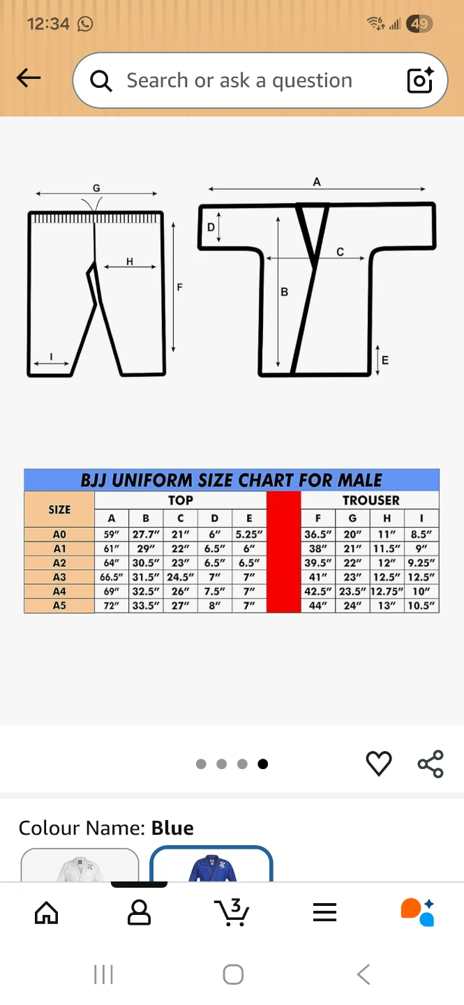 Blue Brazilian Jiu Jitsu Gi pants and belt only- Size A2 - photo 3