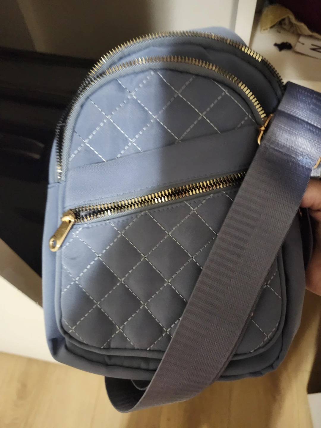 Quilted Blue Nylon Crossbody Bag