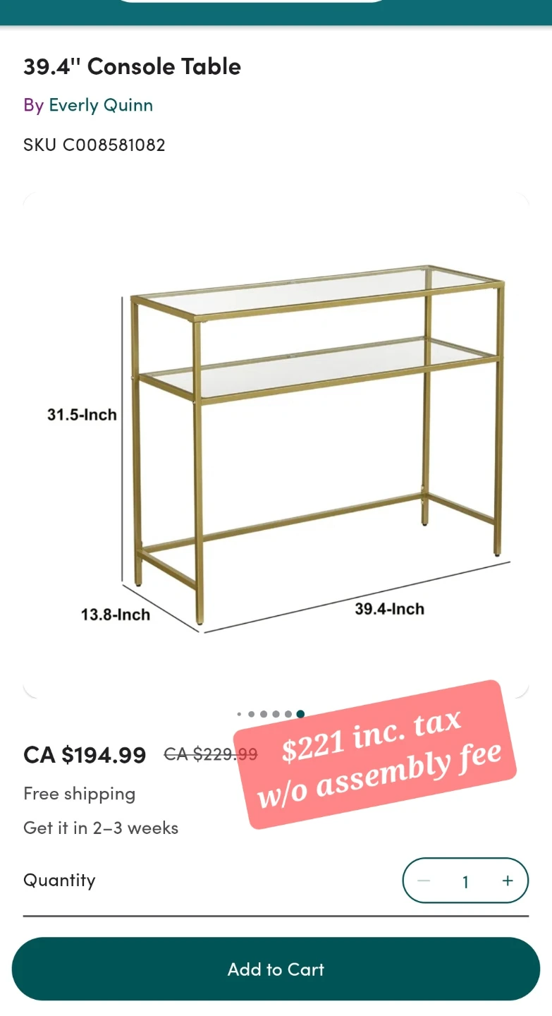 39.4" Glass Gold Console Table *new - photo 5
