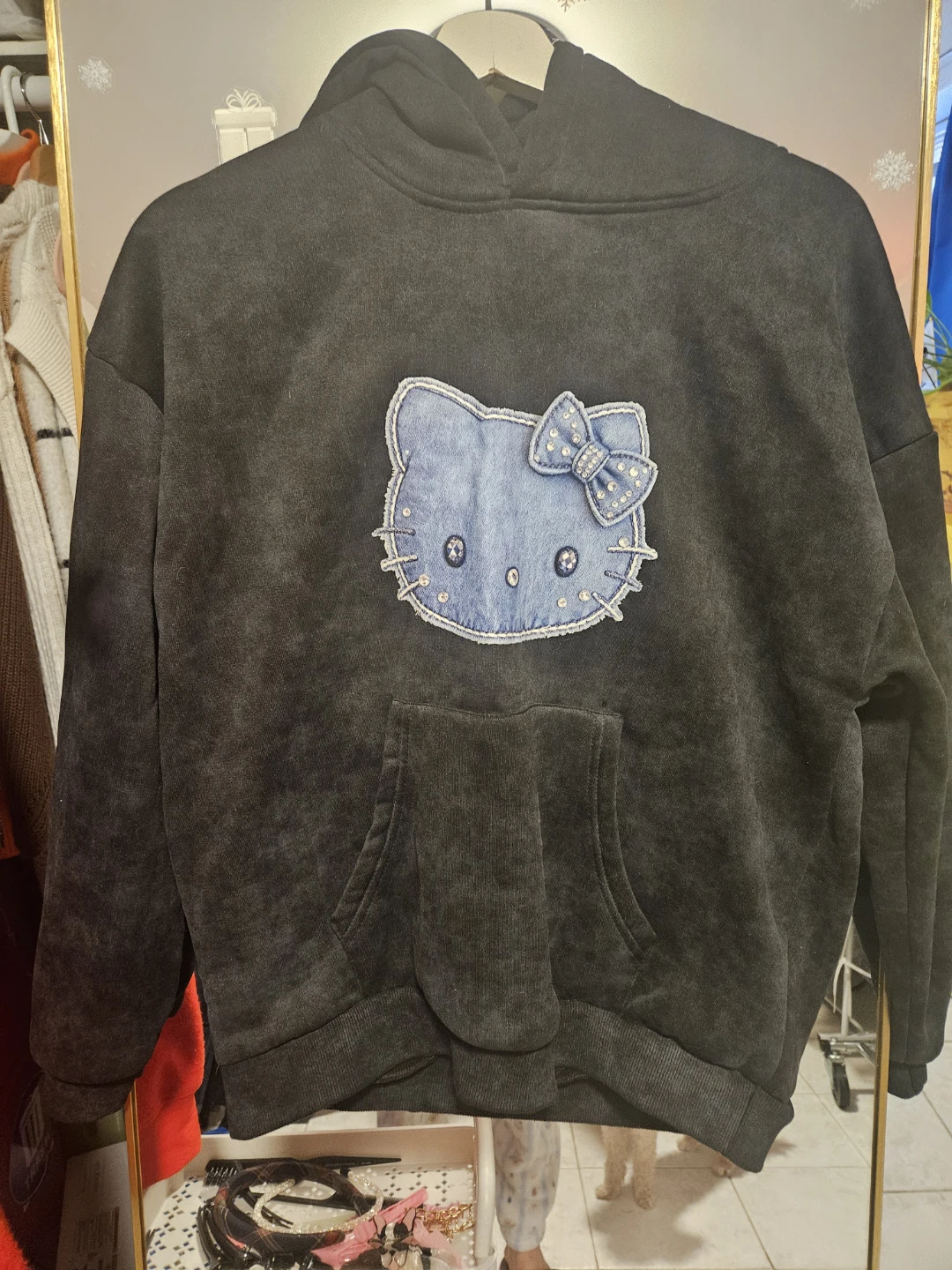 Black Hello Kitty Hoodie with Denim Patch