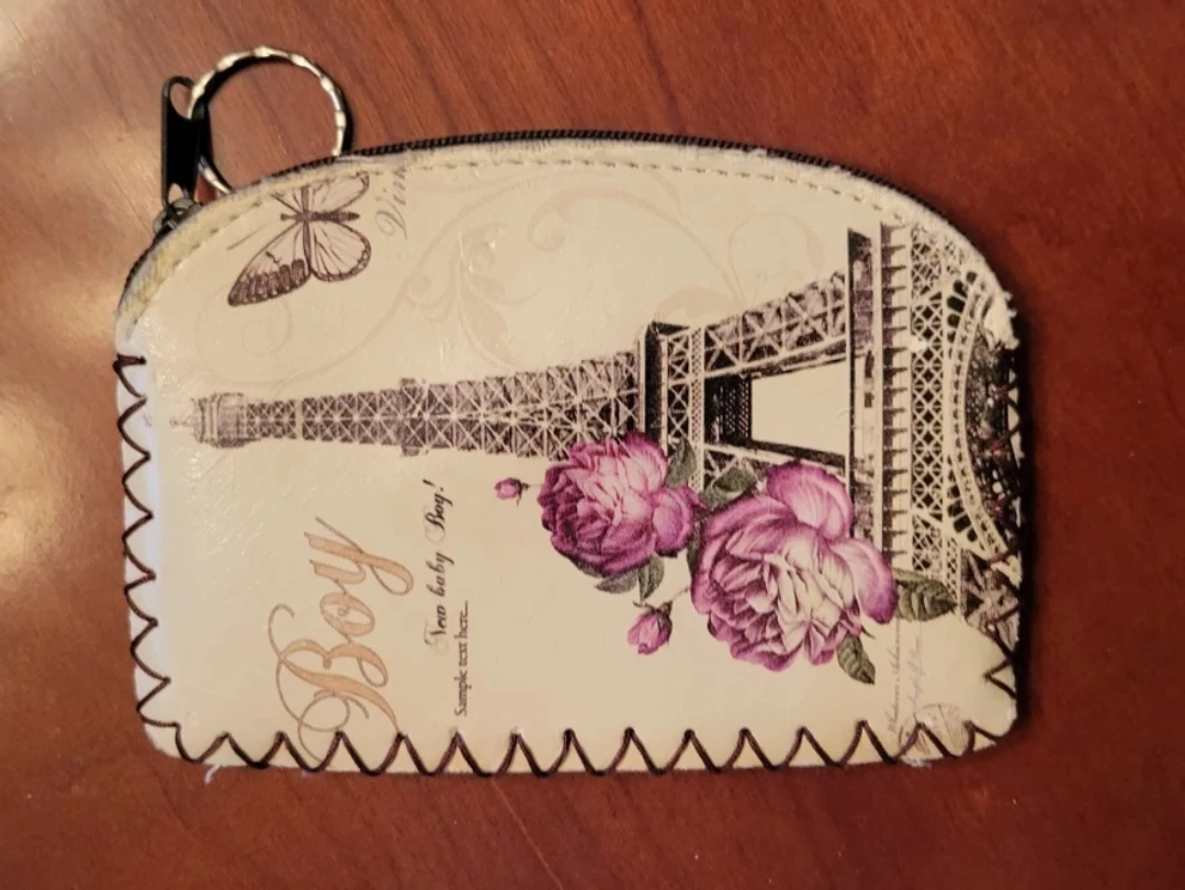 Zip Leather Coin Pouch with Eiffel Tower Design - photo 2