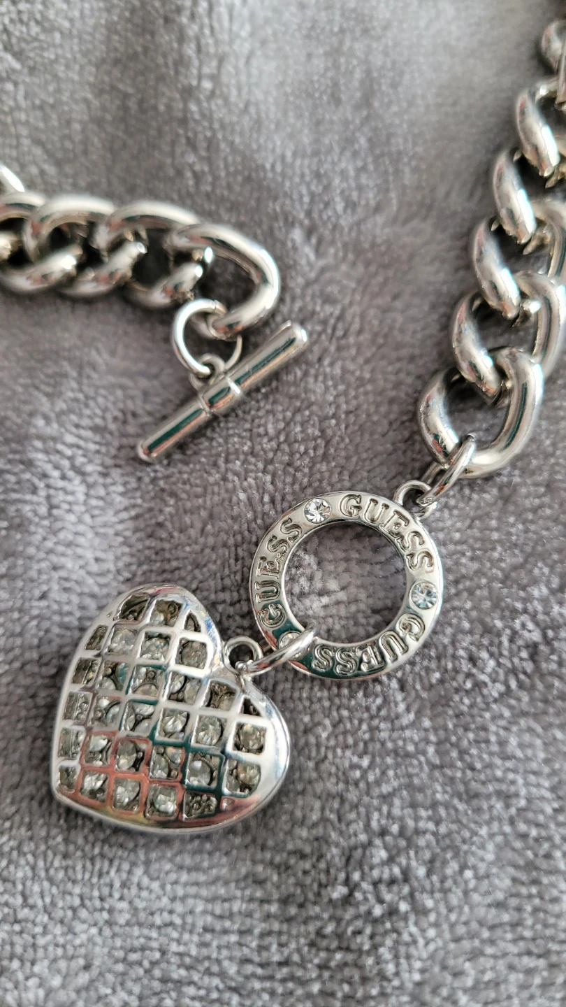 Guess Silver Tone Heart Charm Chain Necklace - photo 2