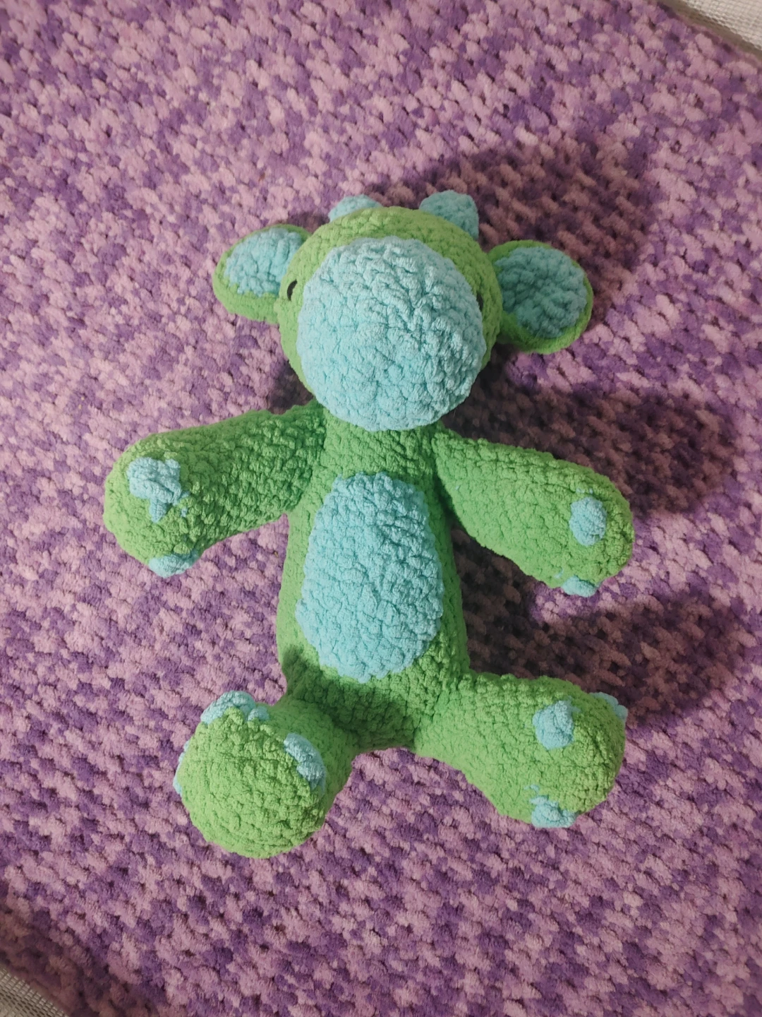 Handmade Crochet Plush Toy - Green and Blue Dinosaur