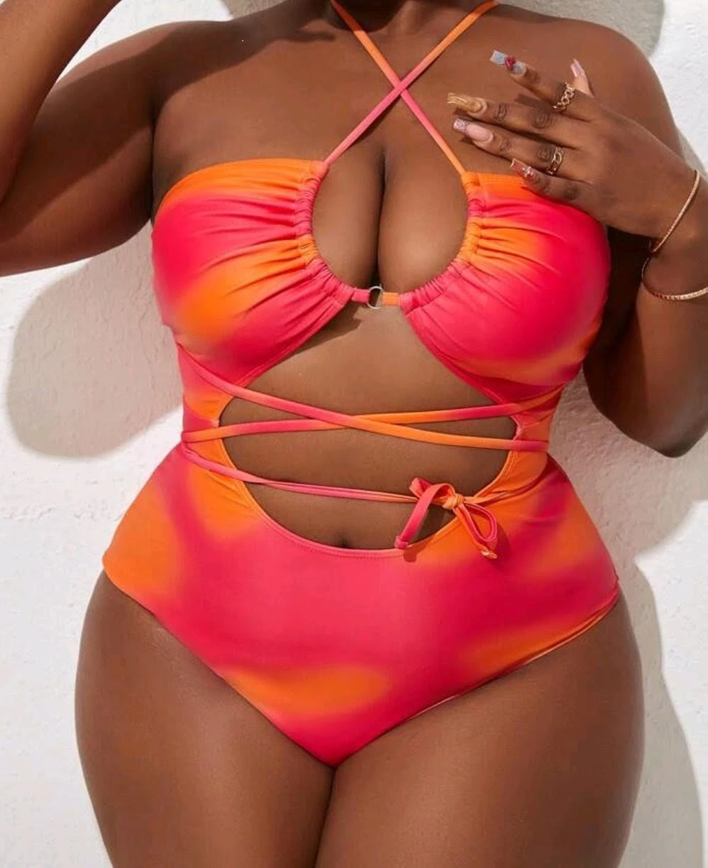 Plus Size Gradient One Piece Swimsuit