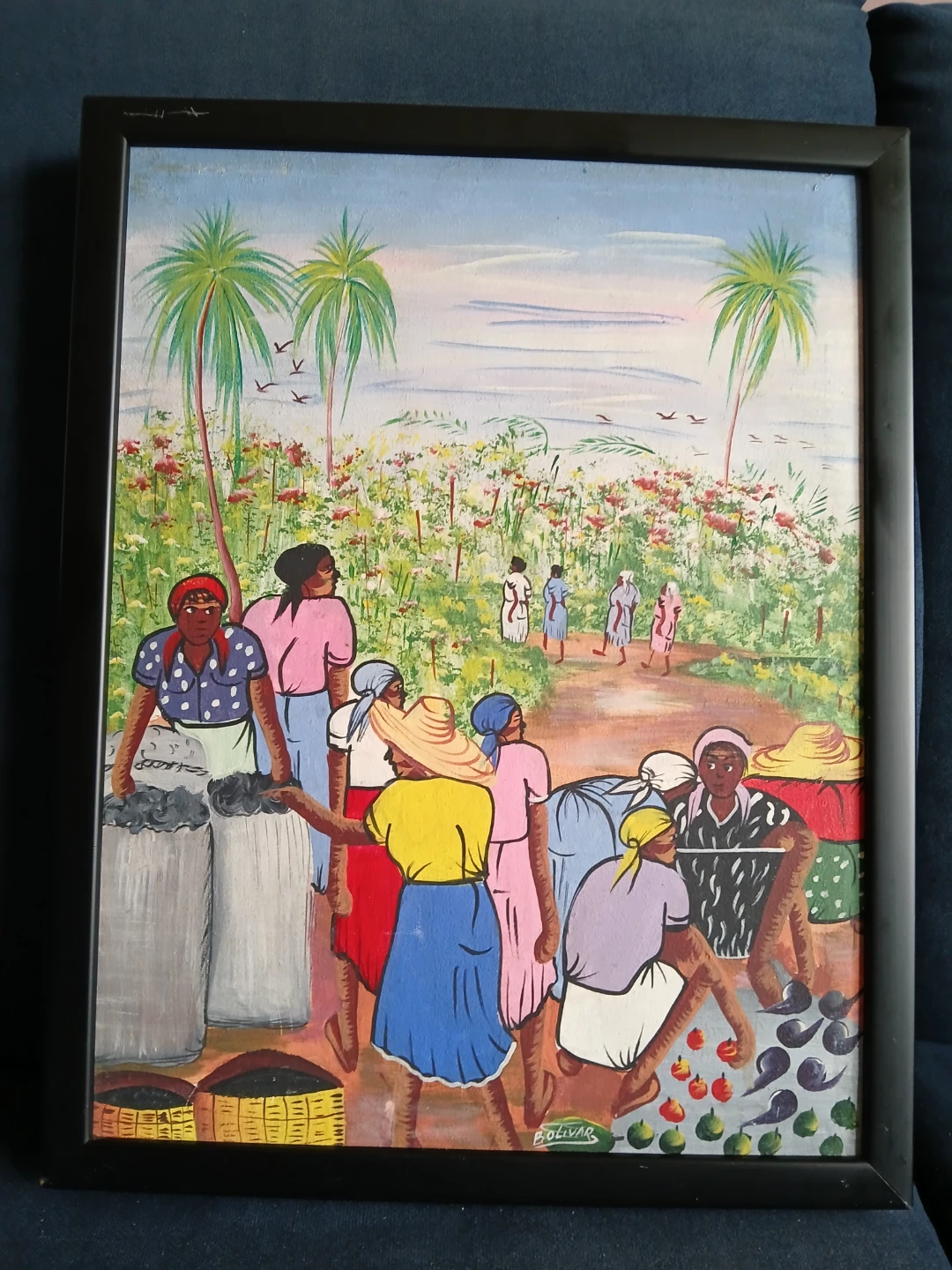 Bolivar Framed Painting of Market Scene