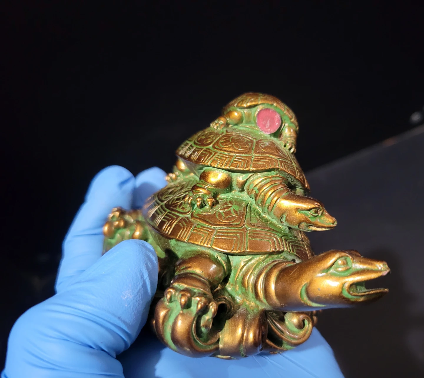 Vintage Feng Shui Triple Tortoise Statue - Bronze Patina (As-Is) - photo 3