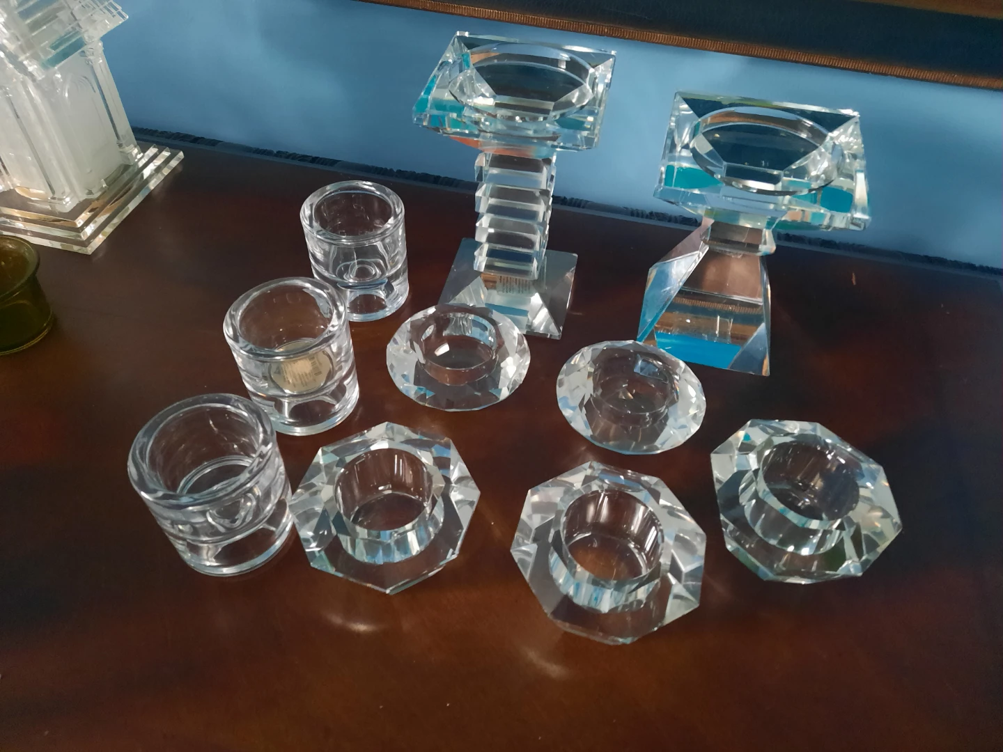 Crystal Candle Holders Set - 9 Pieces