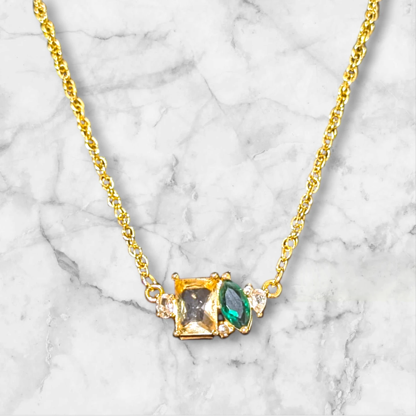 Faux Gold Necklace with Faux Emerald Stone