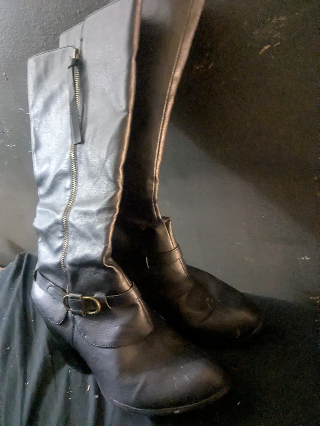 Black Faux Leather Knee-High Boots - photo 2