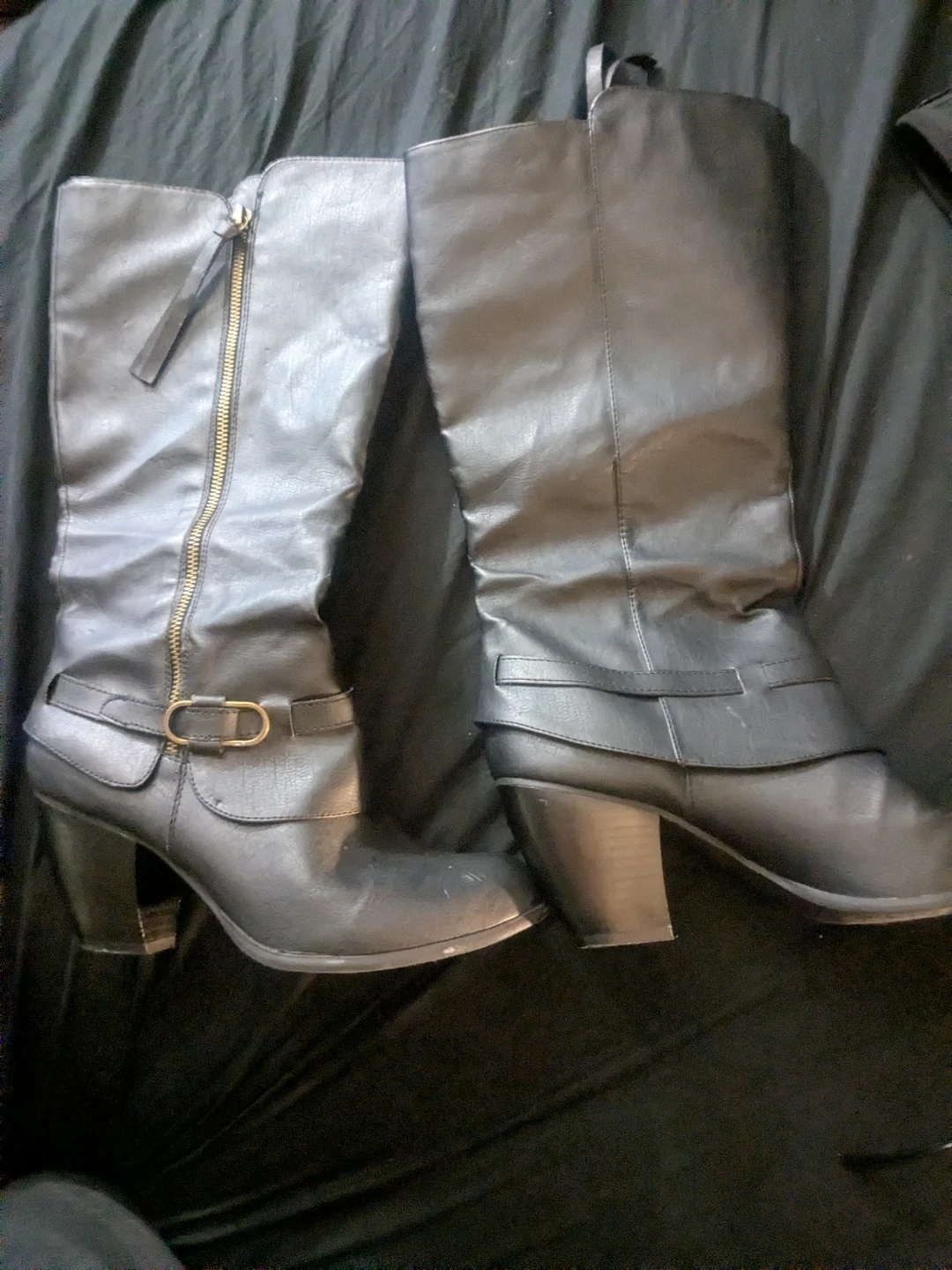 Black Faux Leather Knee-High Boots - photo 3