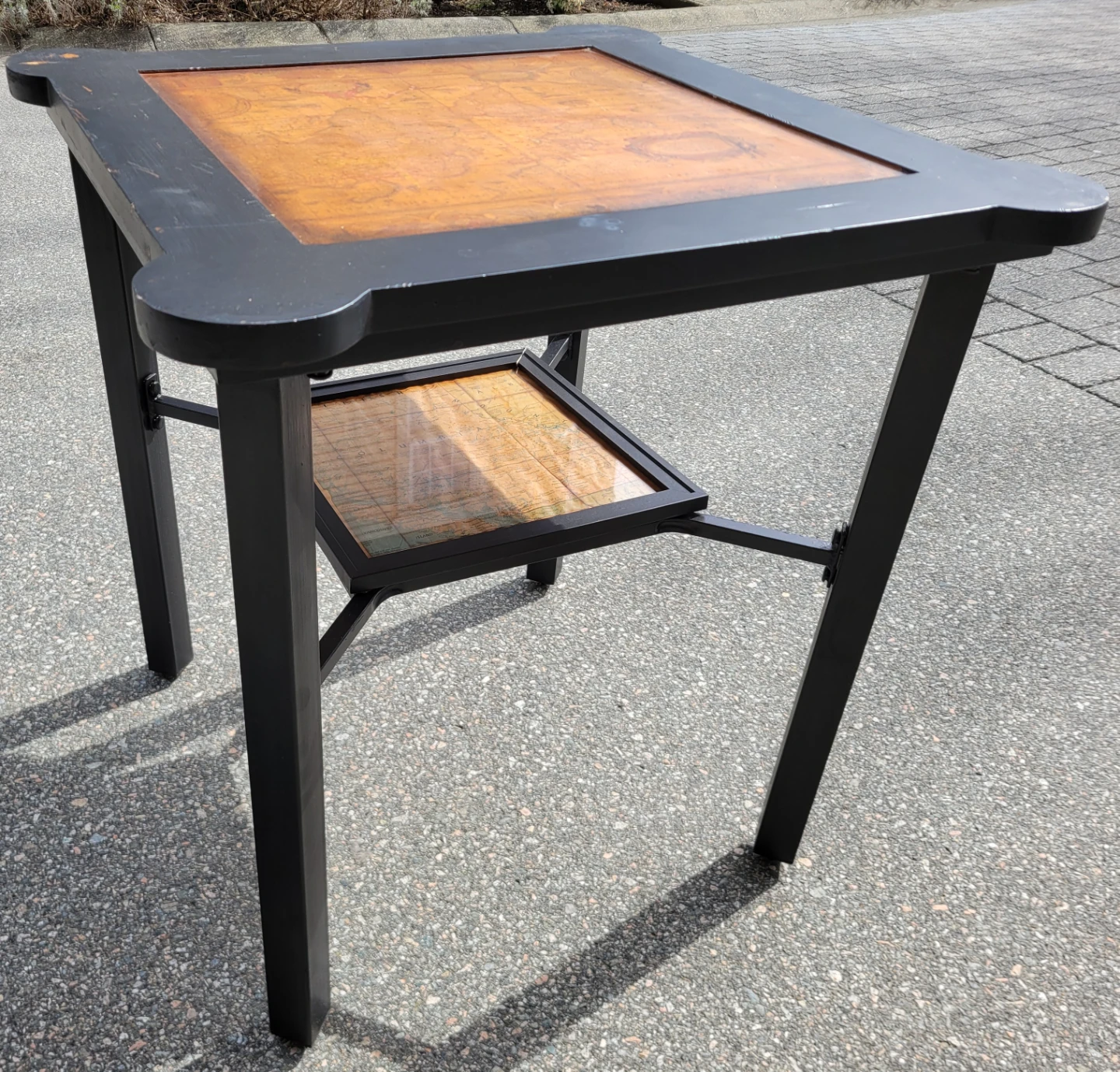 Unique Vintage World Map Table. BC Local Map Shelf