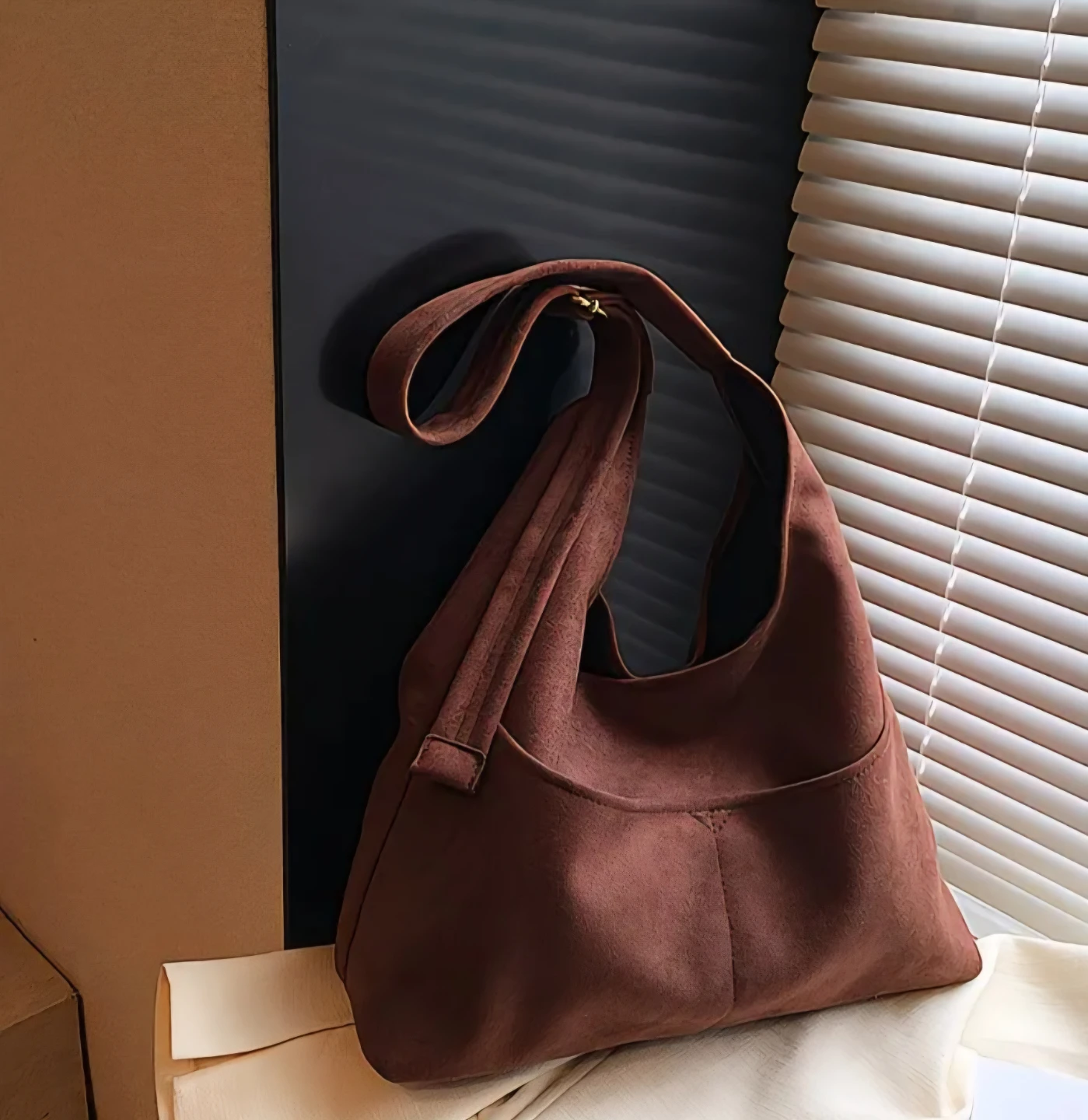 Brown Suede Shoulder Bag with Matching Pouch