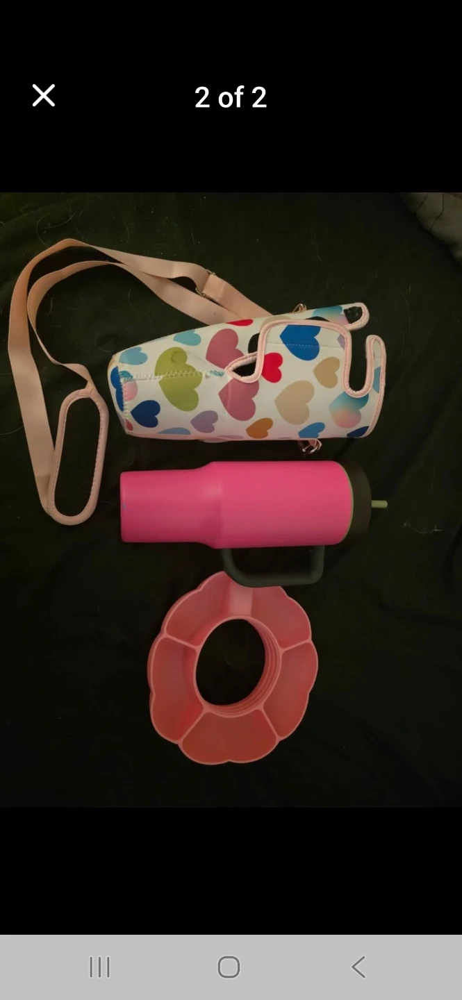 Owala Pink Tumbler with Heart Sleeve and Lid
