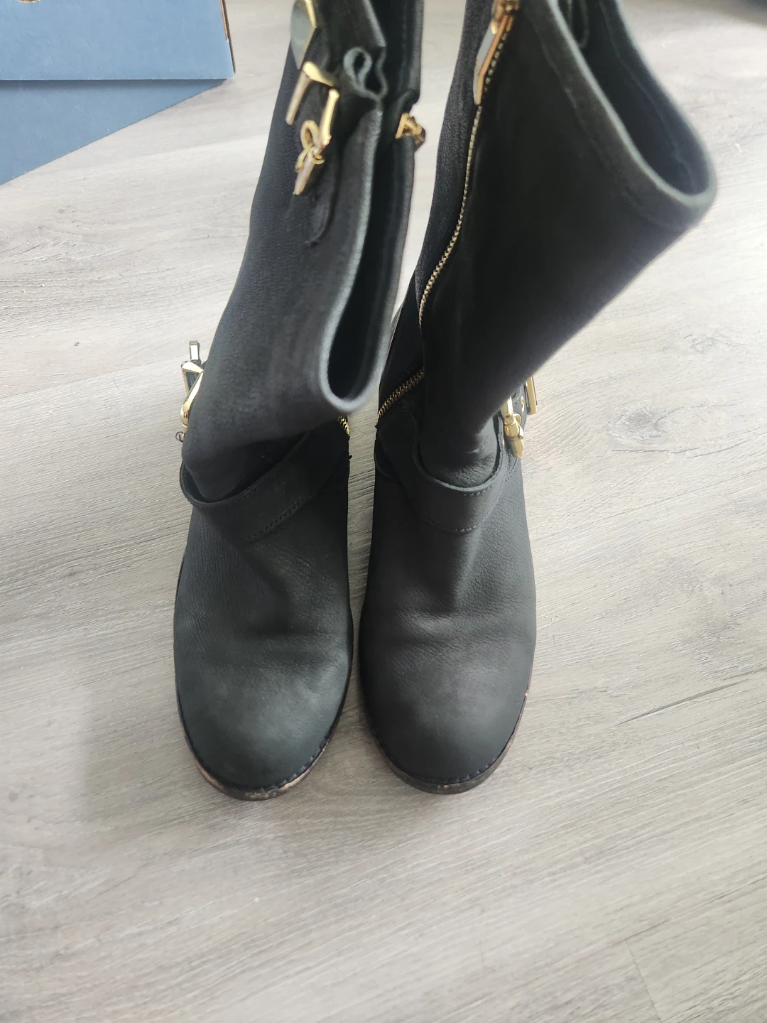 Black Leather Boots with Gold Buckles & Zippers - photo 2