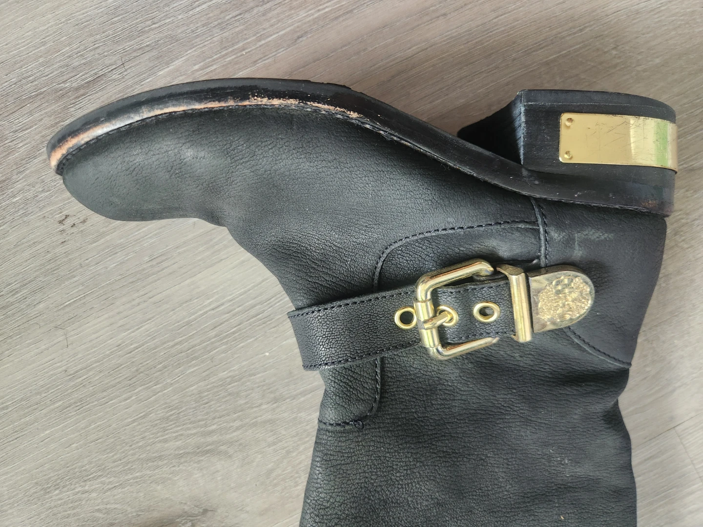 Black Leather Boots with Gold Buckles & Zippers - photo 4