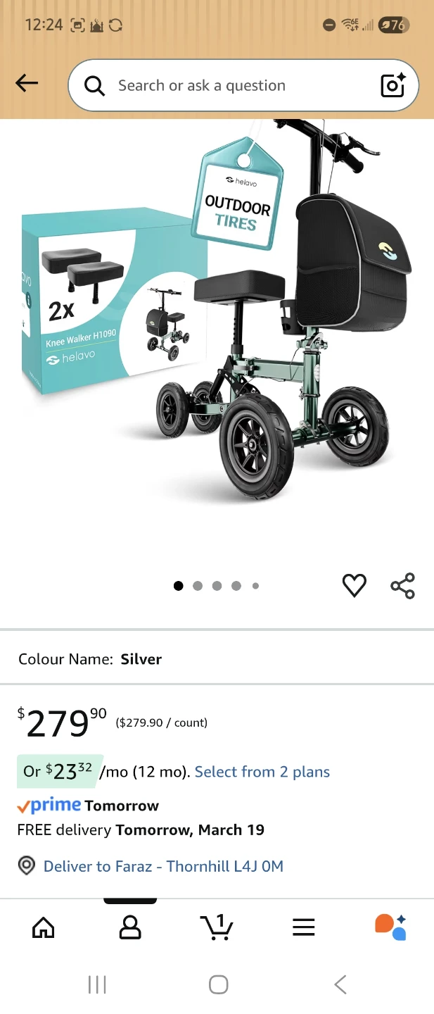 Helavo Knee Walker H1090 with Storage Bag and Outdoor Tires