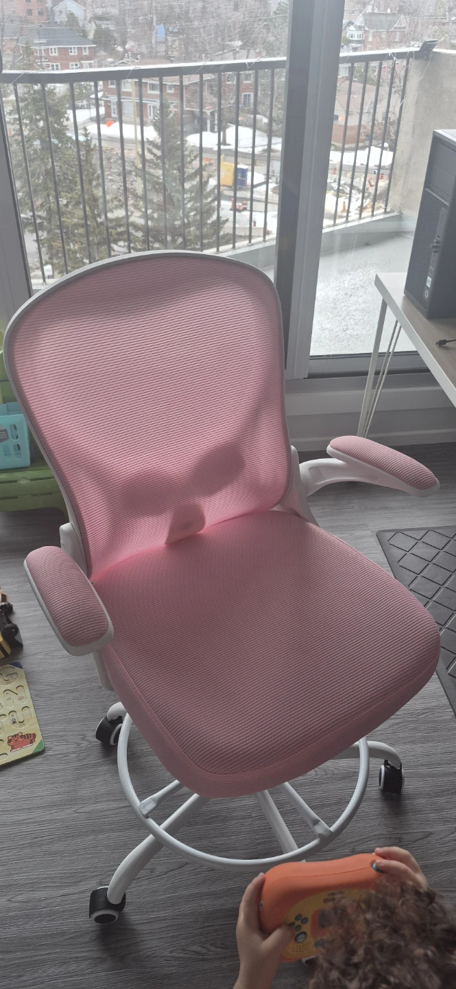 Pink Mesh Office Chair with Footrest
