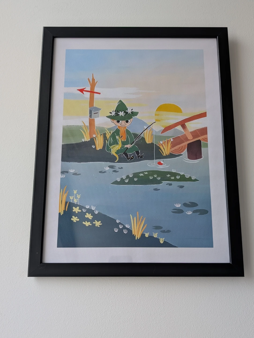 Framed Snufkin Fishing Print - Home Art Wall Decor 30x40cm