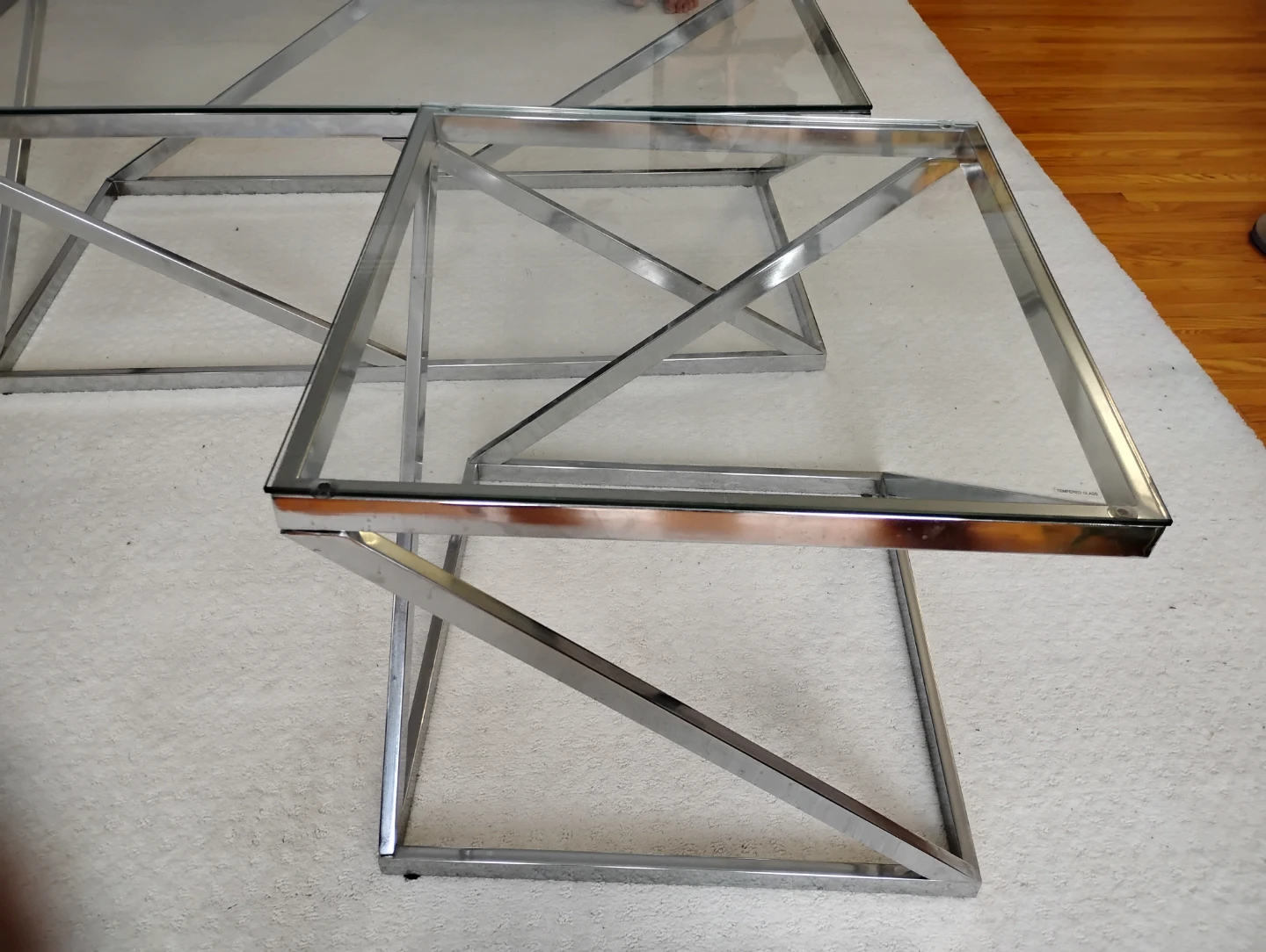 Set of 2 Modern Glass and Chrome End Tables - photo 2