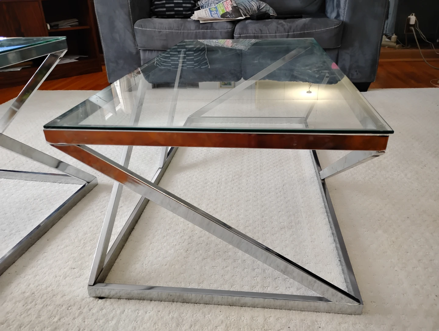 Set of 2 Modern Glass and Chrome End Tables - photo 4