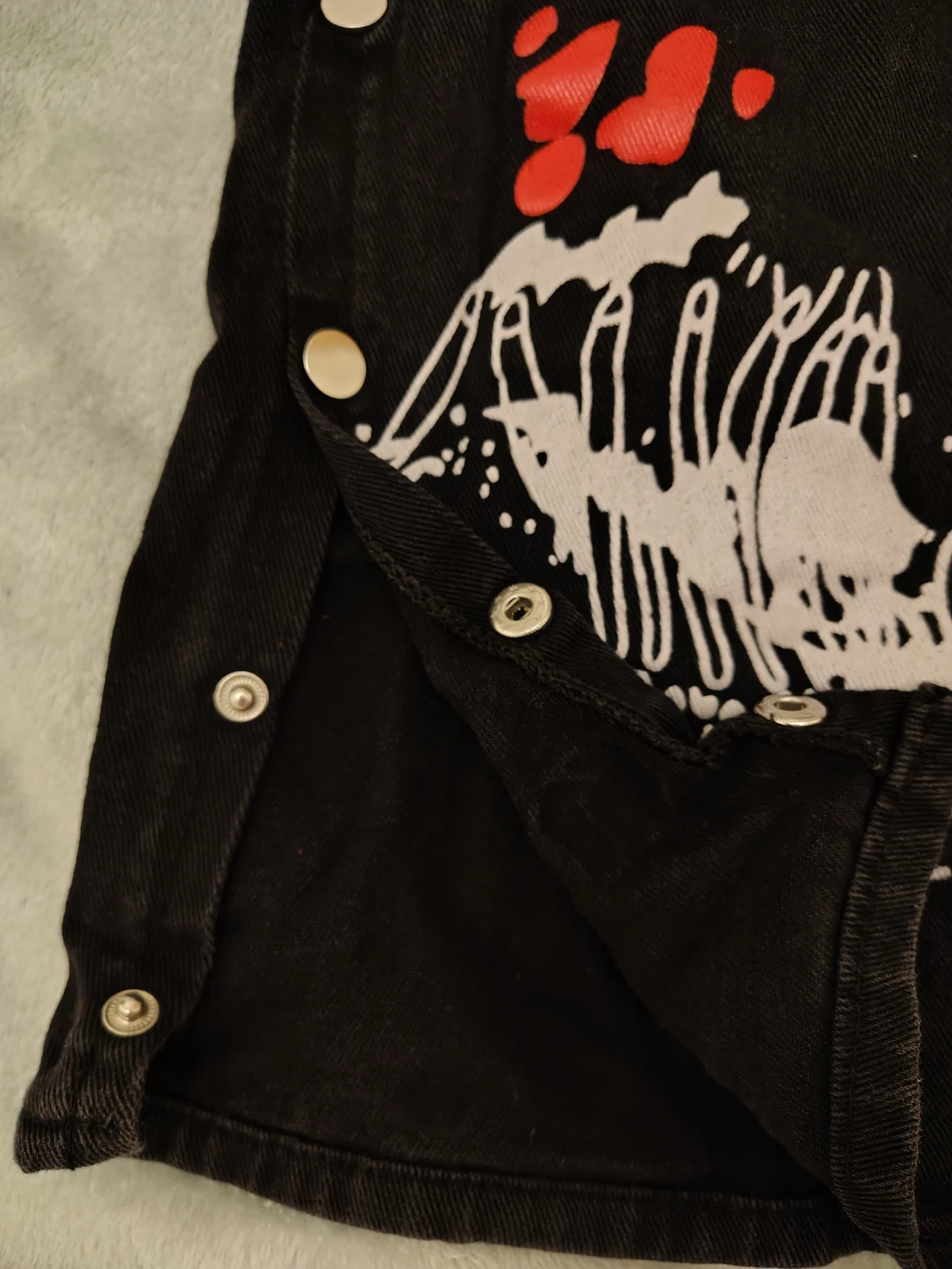 Black Buckle Strap punk Jeans with Graphic Print - Size XS-small - photo 2