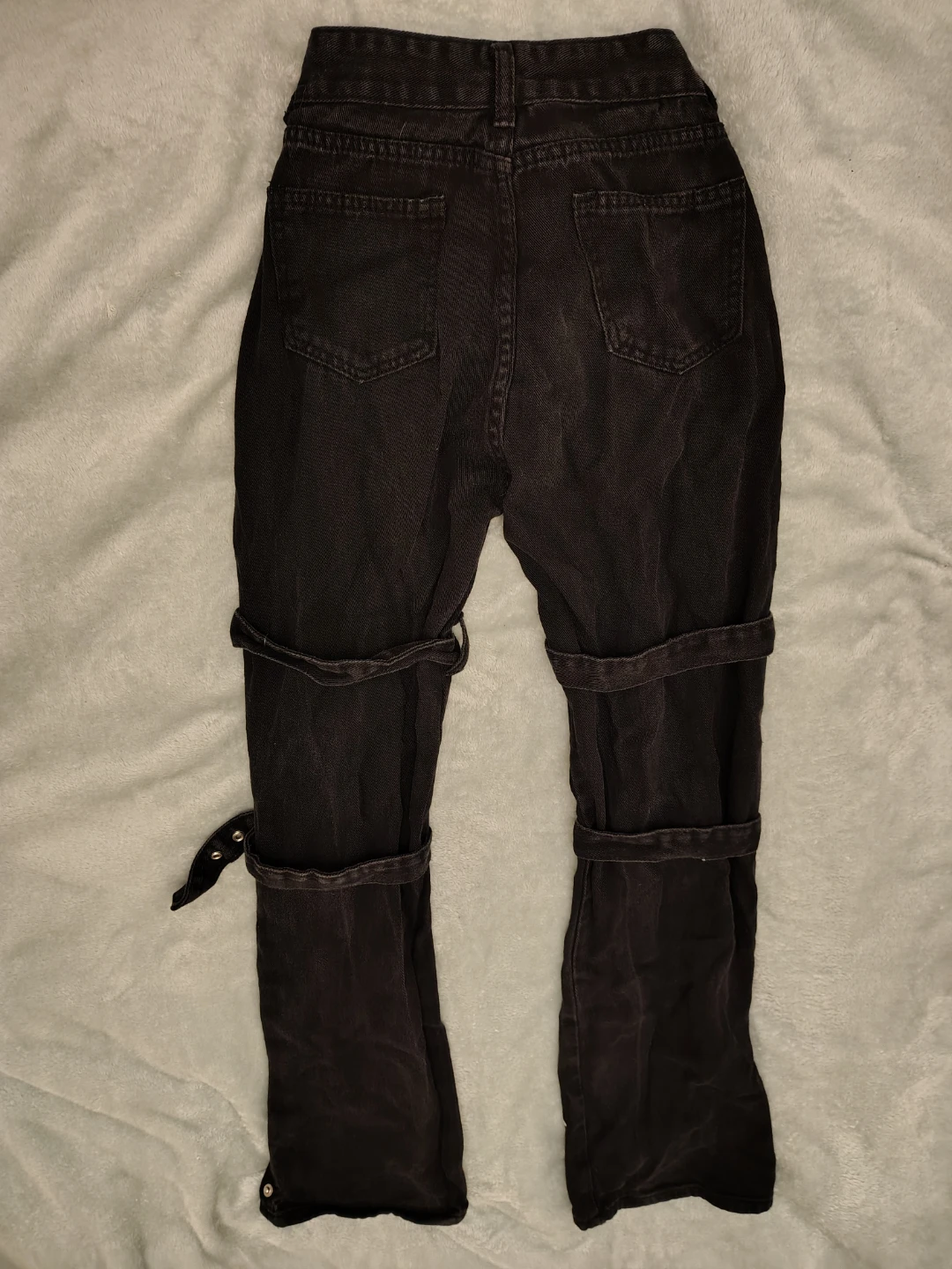 Black Buckle Strap punk Jeans with Graphic Print - Size XS-small - photo 3