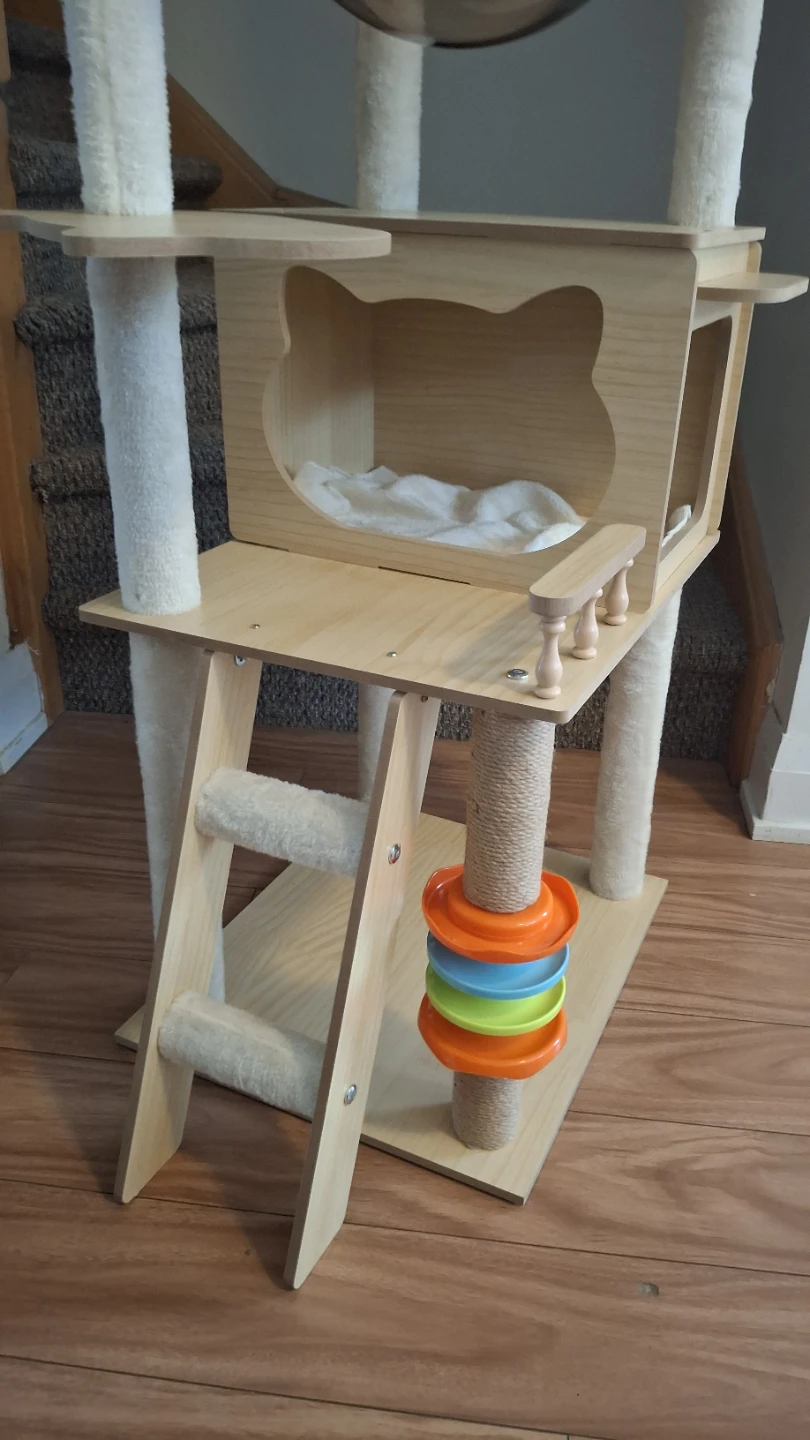 Wooden Cat Tree Condo with bubble pod, toys - photo 2