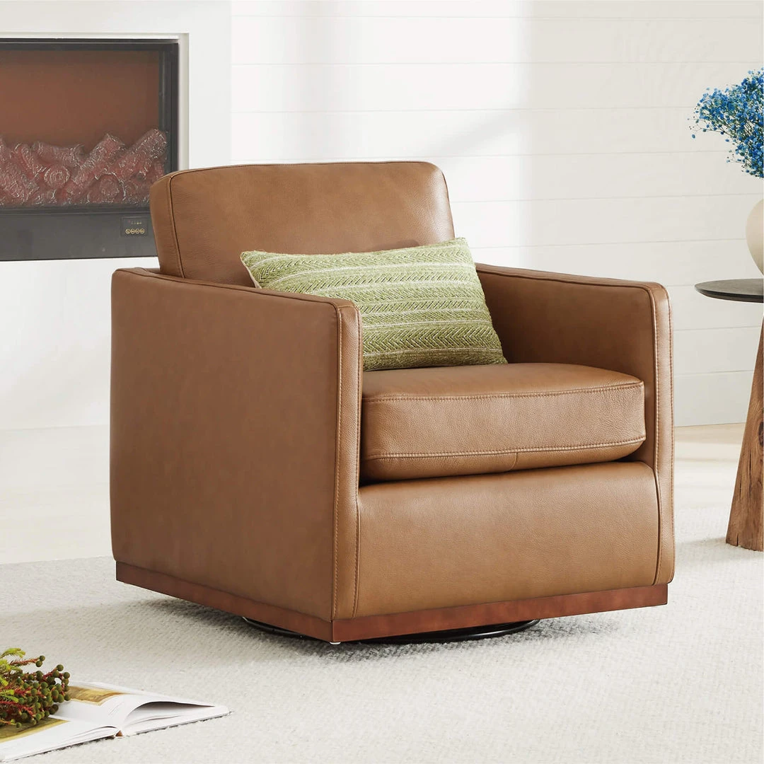 Brand New Brown Leather Swivel Armchair Accent Chair