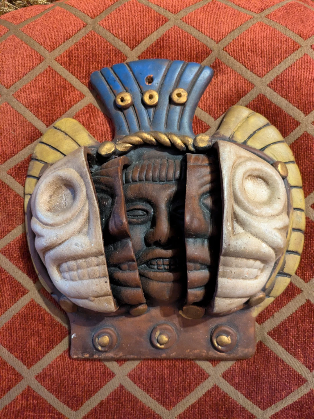 Mexican Folk Art Mask -Three Ages of Man- Handcrafted Terracotta
