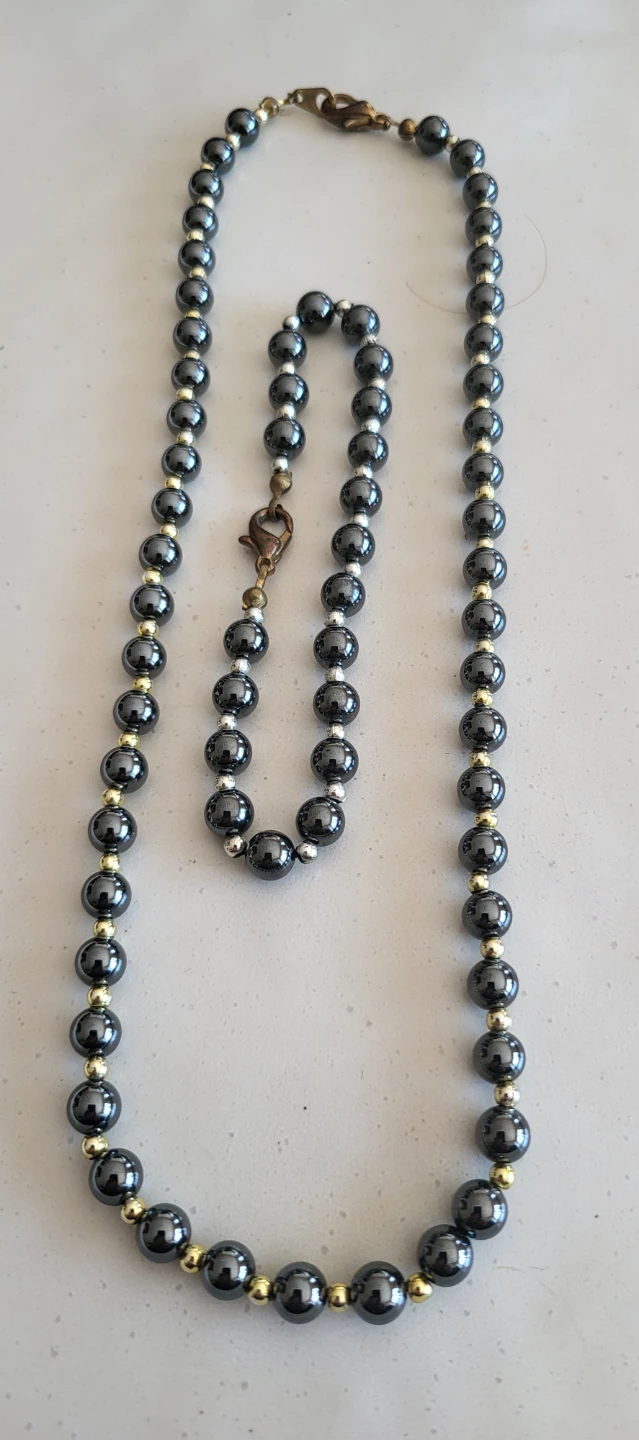 Hematite Beaded Necklace and Bracelet Set