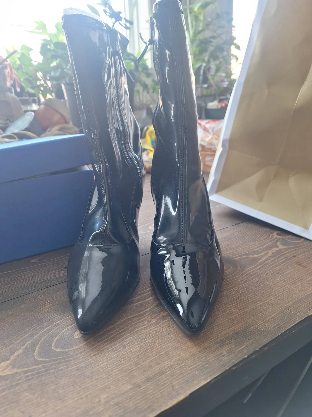 Stuart Weitzman Black Patent Leather Pointed Toe Ankle Boots