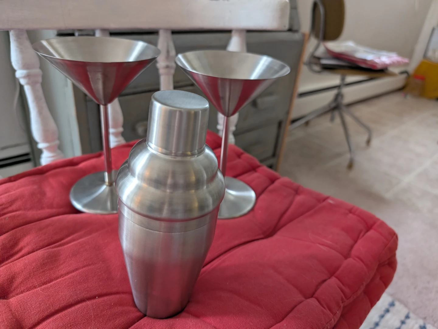 Stainless Steel Cocktail Shaker and Martini Glasses Set