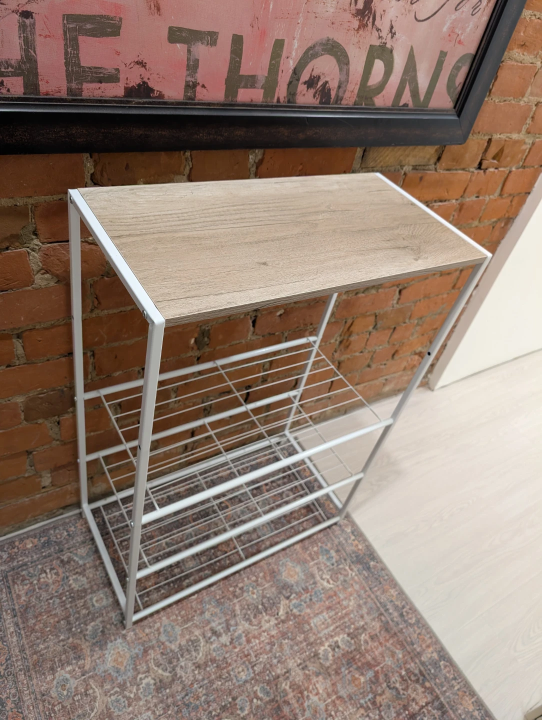 White Metal Shelf with Laminate Wood Top - photo 2