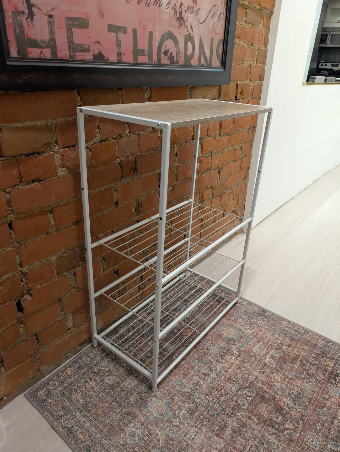 White Metal Shelf with Laminate Wood Top - photo 3
