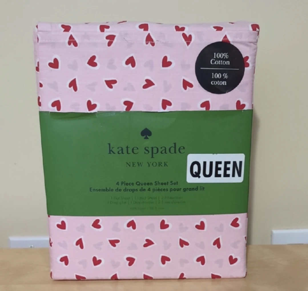 Kate Spade New York Queen 4 Piece Sheet Set - Pink Hearts