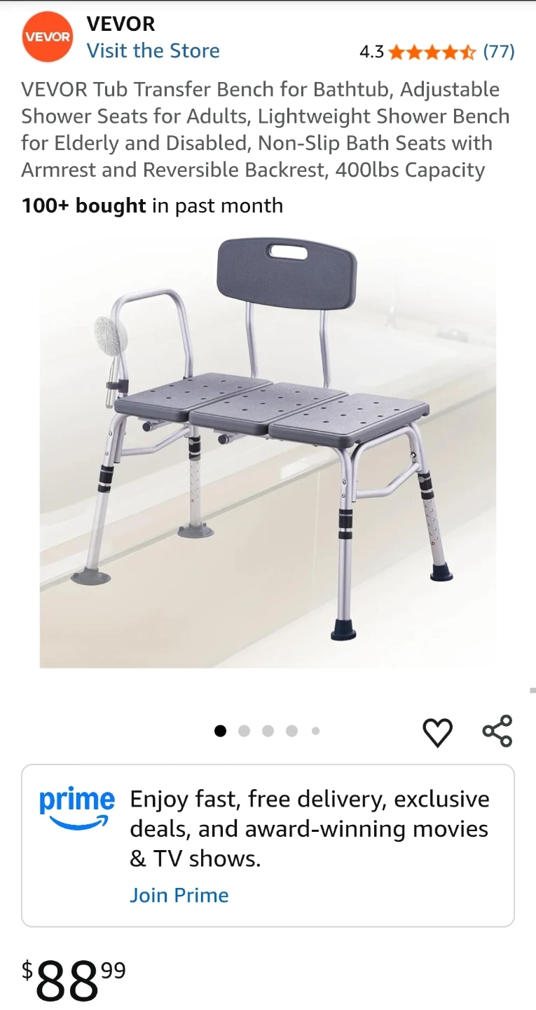 Tub Transfer Bench for Bathtub, Adjustable Shower Seat