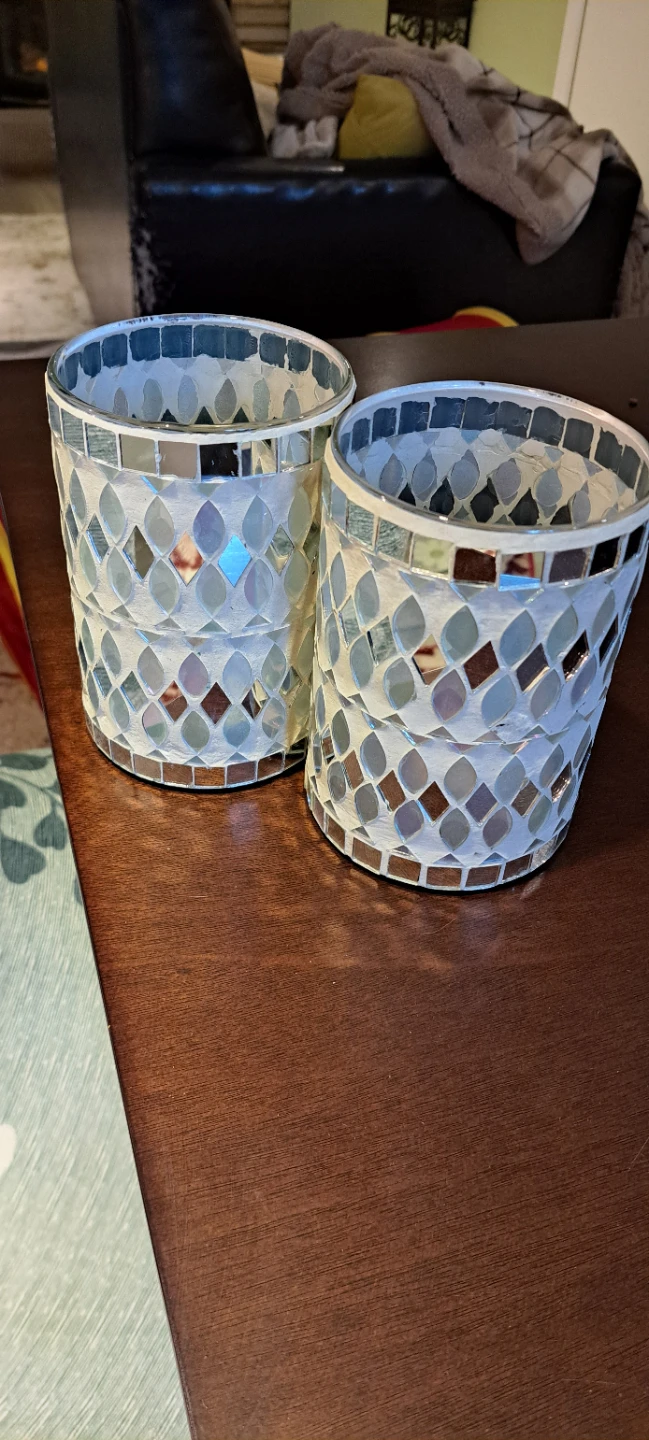 Set of 2 Mosaic Glass Votive Holders