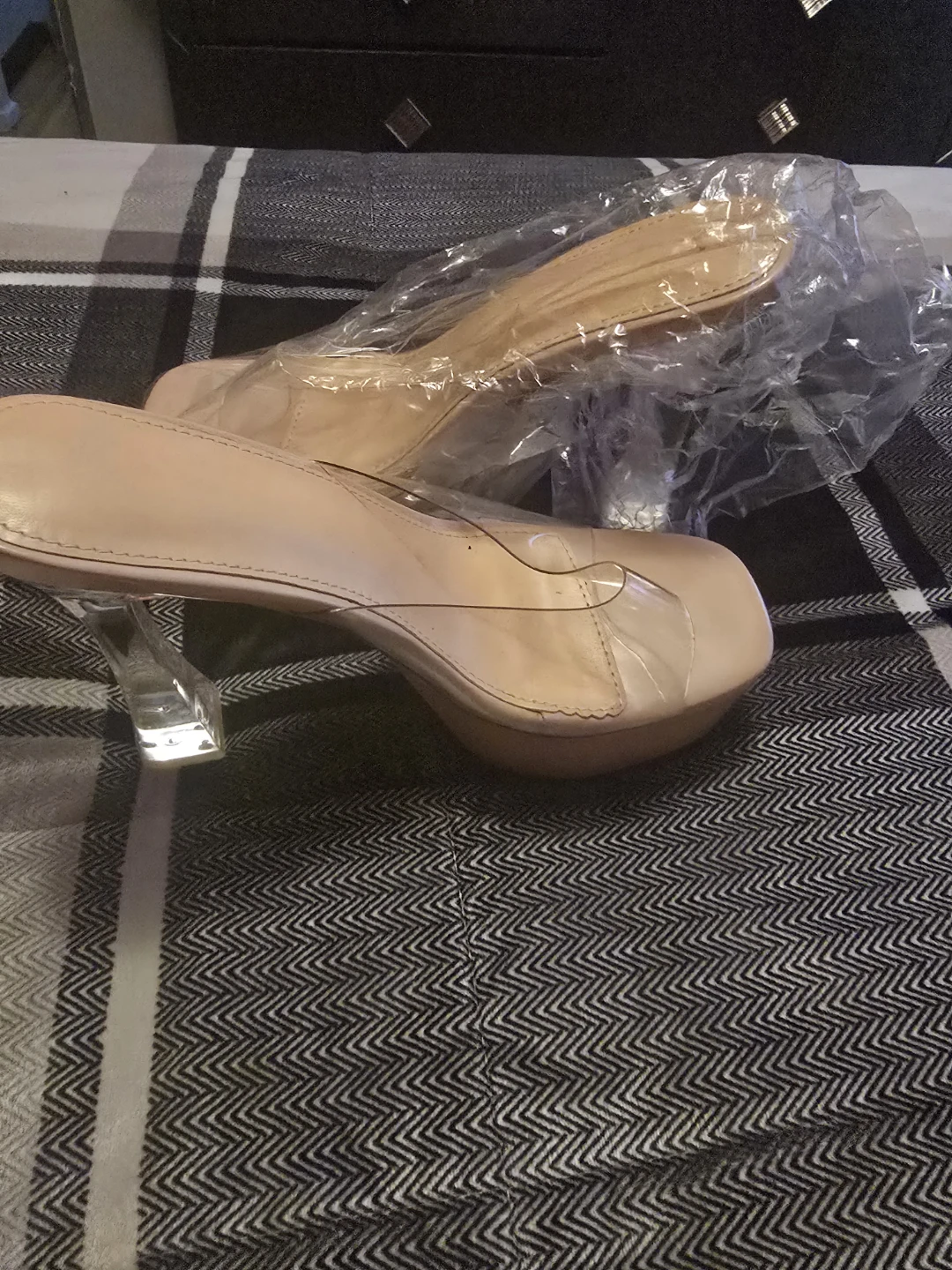 Clear Strap Platform Heels - Nude