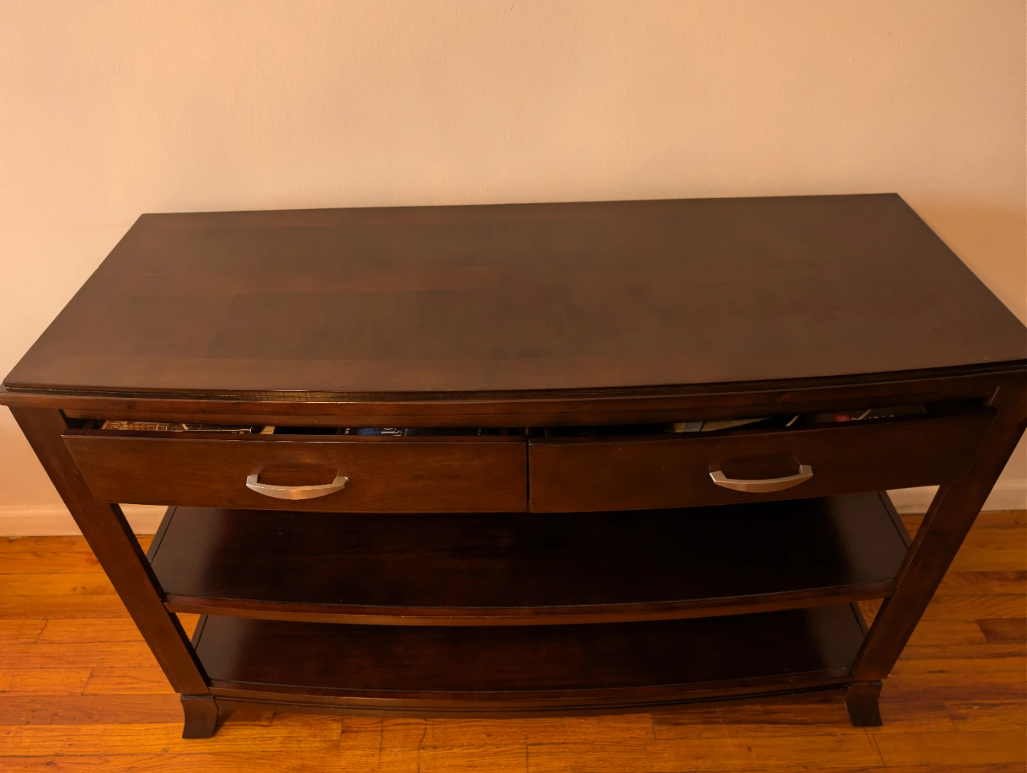 Dark Wood Console Table with 2 Drawers and 2 Shelves - photo 2