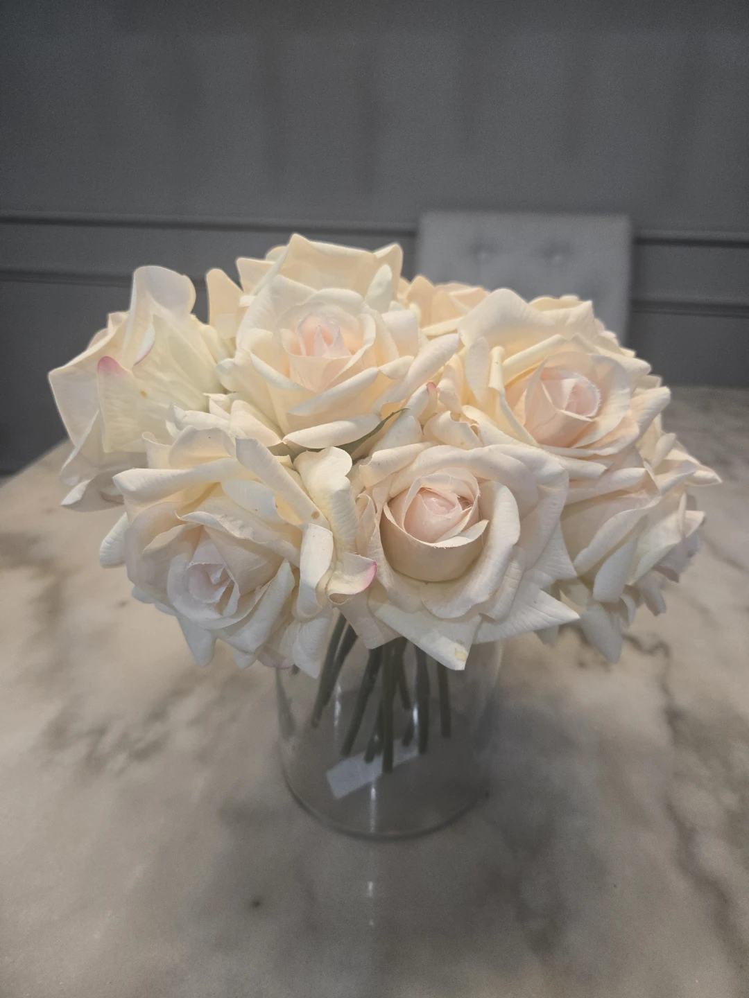 Cream Roses in Glass Vase