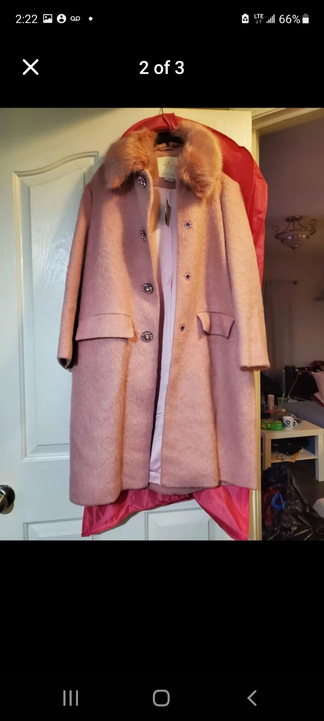 Kate Spade Pink Wool Blend Coat with Faux Fur Collar - photo 2