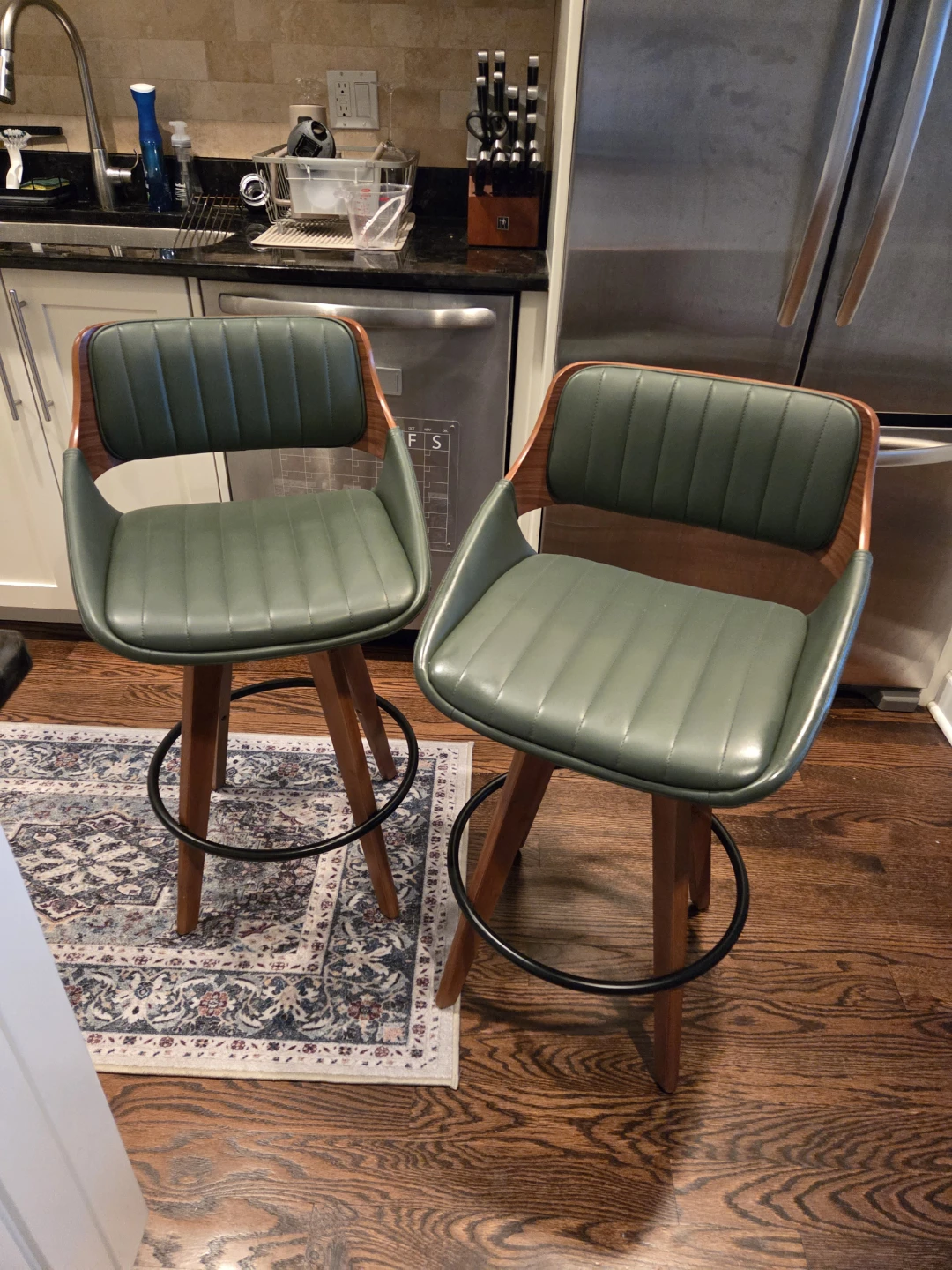Swivel Bar Stools Set of 2 - Walnut Green
